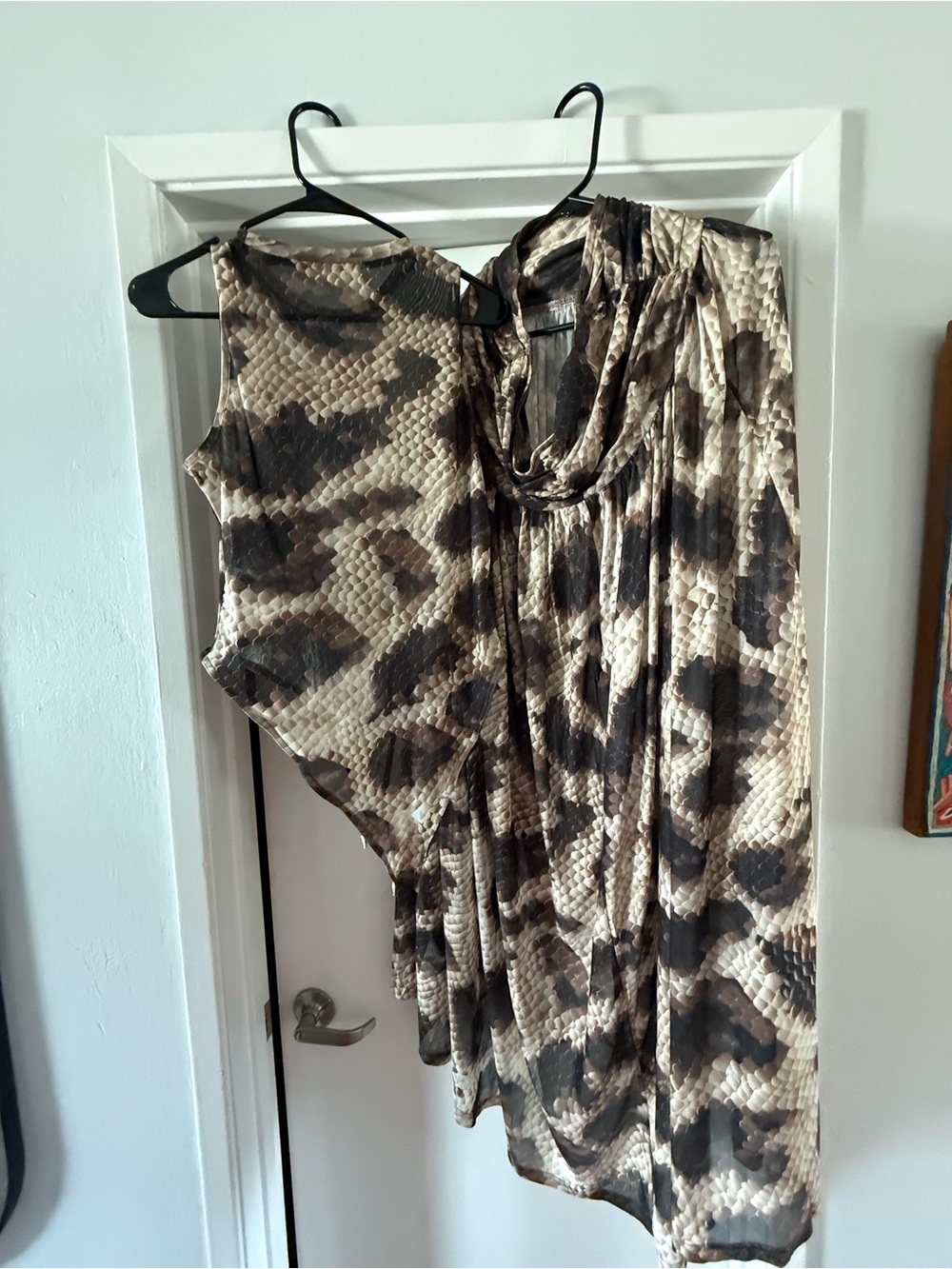 Asymmetric Sleeveless Snake-Print Tunic Top - Taupe/Brown
